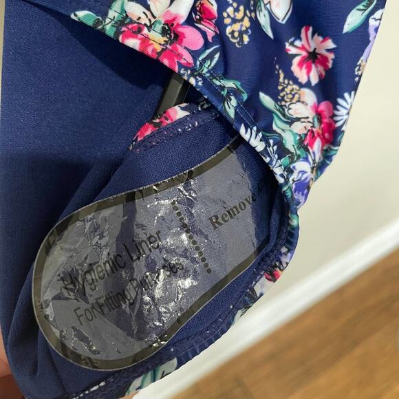 NICOLE MILLER Navy Blue Floral Bathing Suit Swimsuit Mesh One Piece Size Medium - Picture 5 of 8